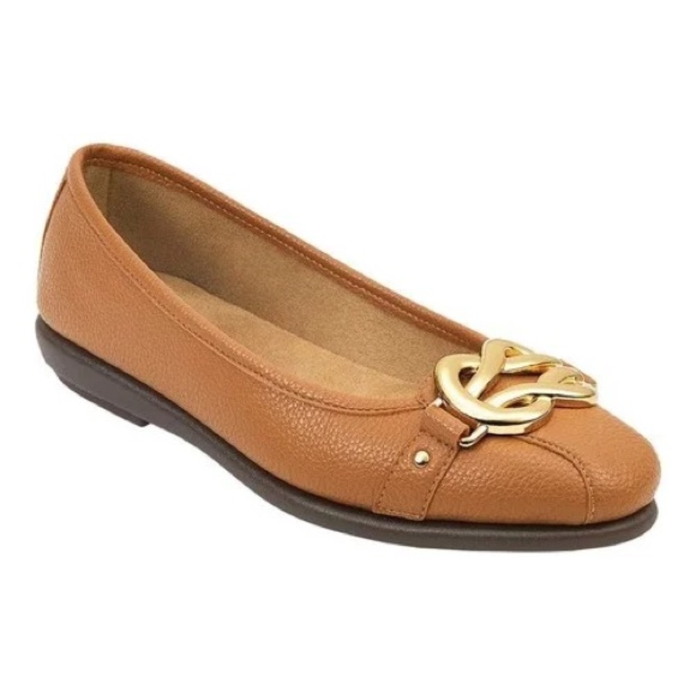 Aerosoles Ballet Flat Brown Gold PU Leather Shoes